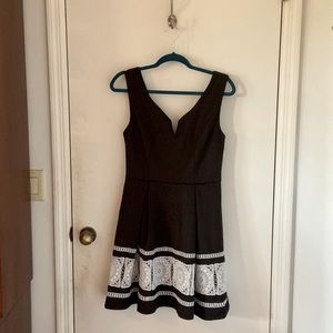 Fit and Flare Black Scuba Dress with Lace Detail